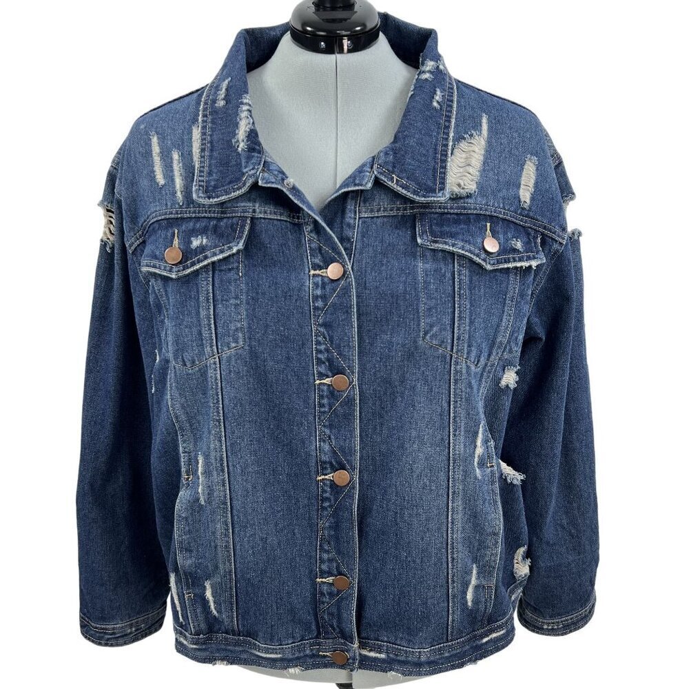 Jack & Avery Womens 3XL Outerwear Destroyed Distressed Denim Ripped Jean Jacket
